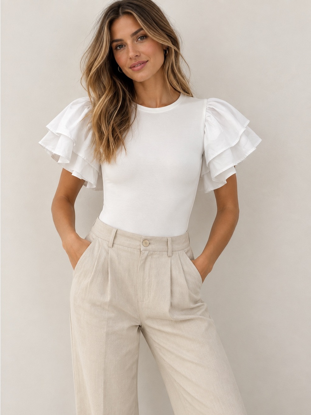 Zara White Ruffle Sleeve Bodysuit NWT Size S